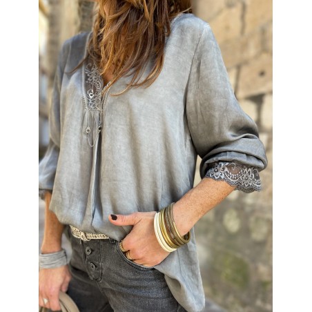 Top dentelle gris