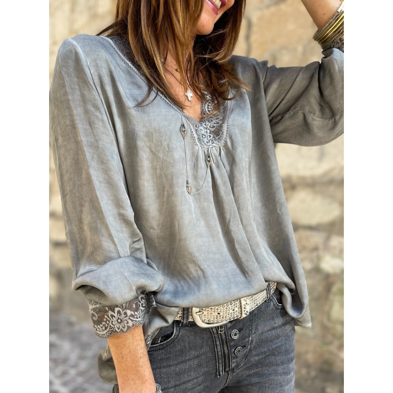 Top dentelle gris