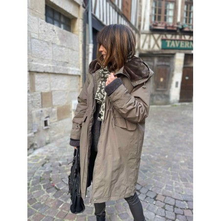 Manteau mi long kaki foncé