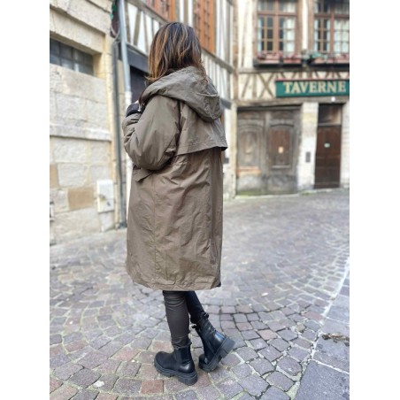 Manteau mi long kaki foncé