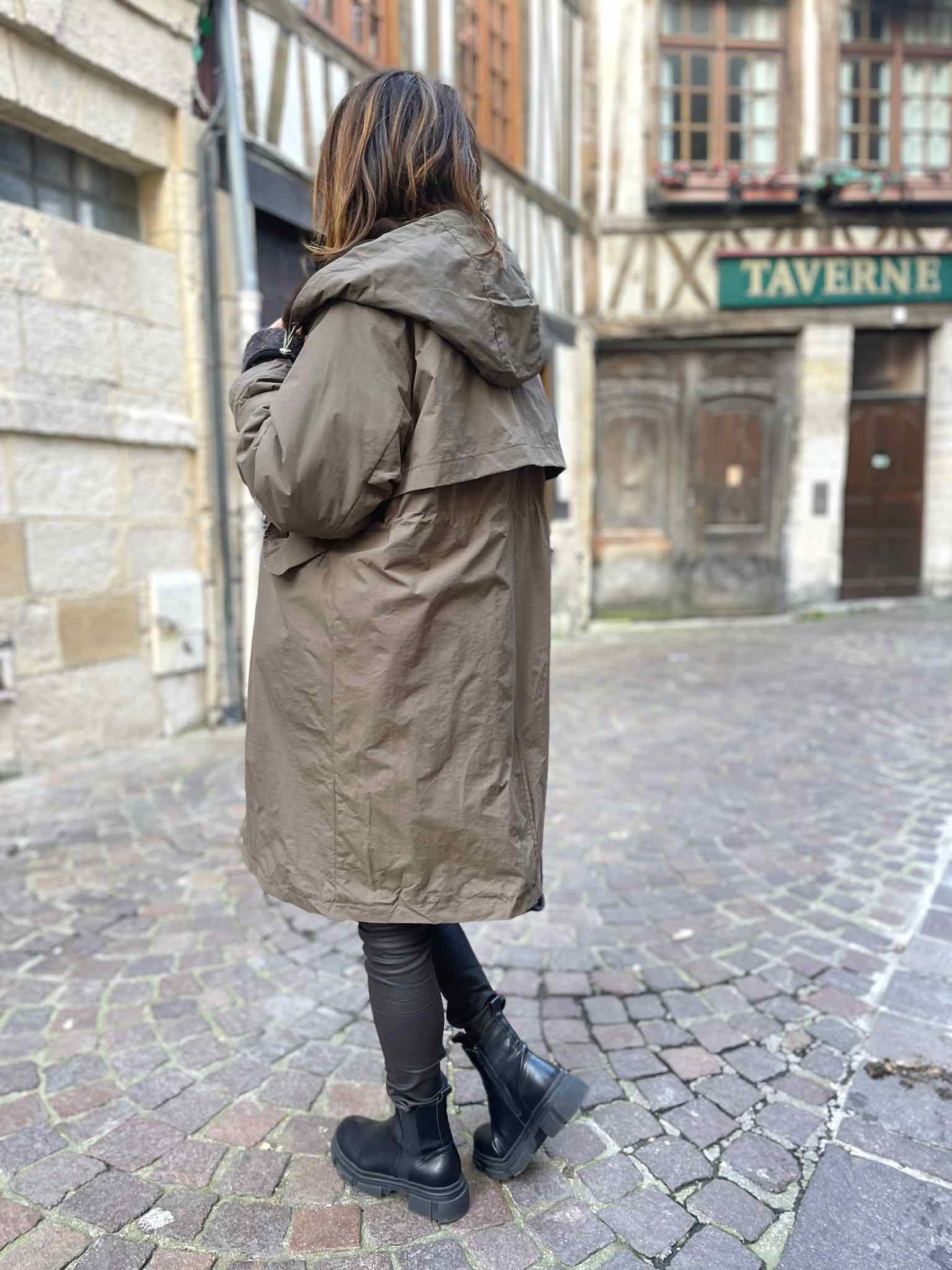 Manteau mi long kaki foncé