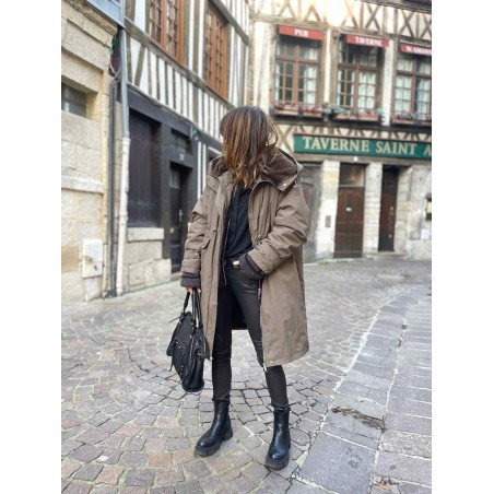 Manteau mi long kaki foncé