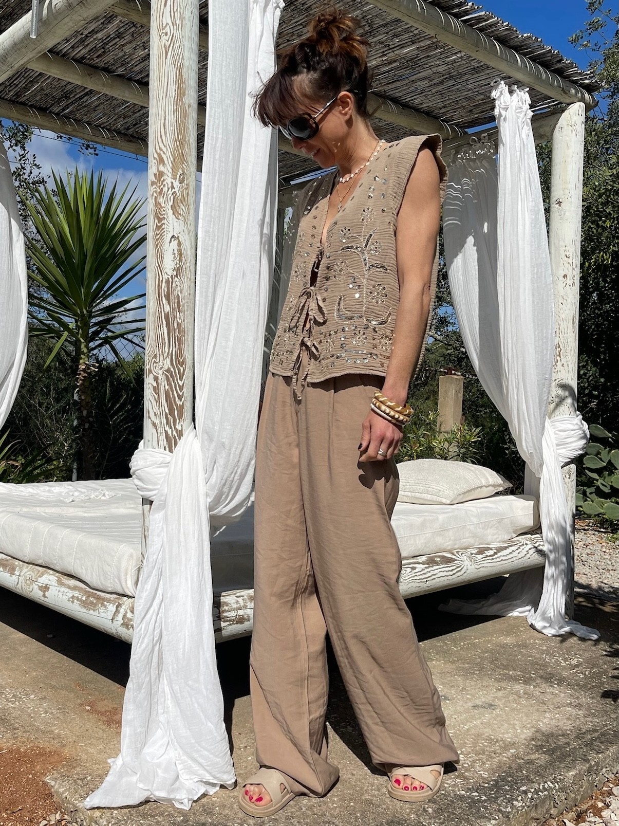 Pantalon flare camel