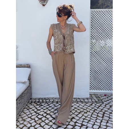 Pantalon flare camel