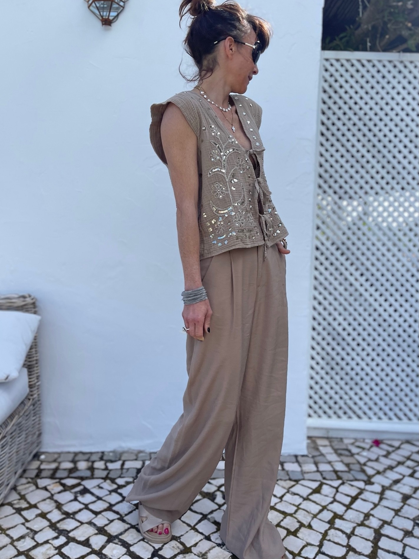 Pantalon flare camel