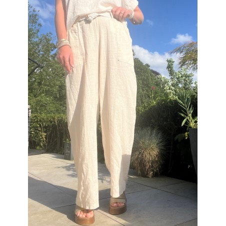 Pantalon lin flare beige