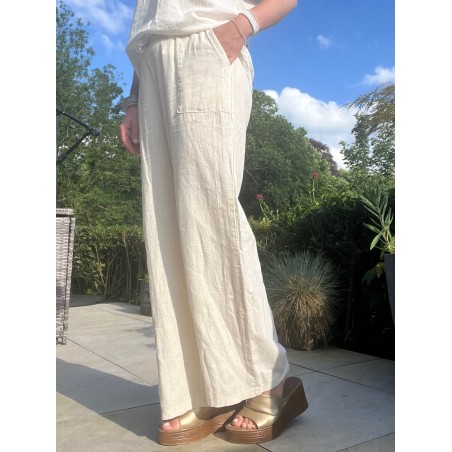 Pantalon lin flare beige