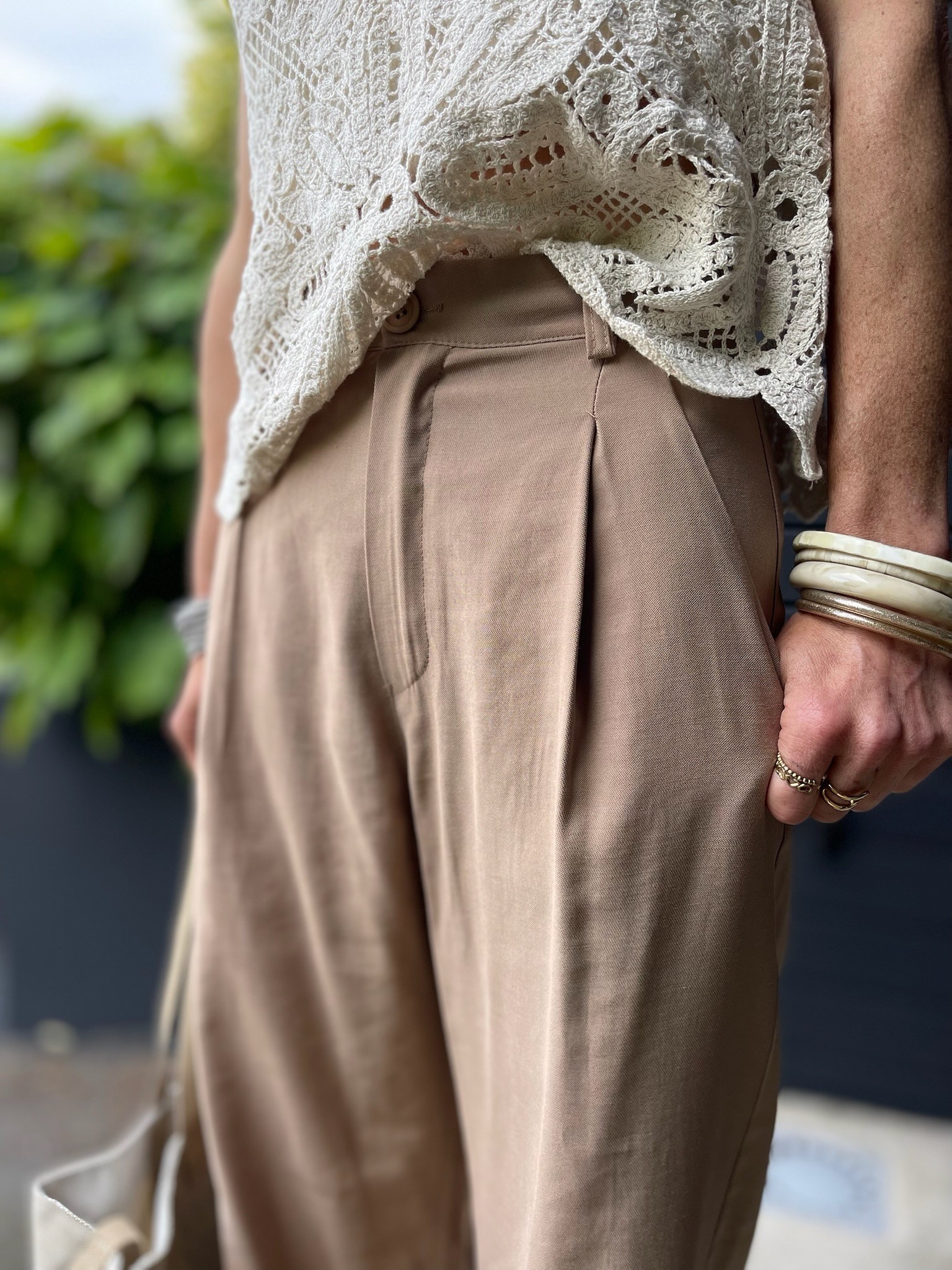 Pantalon flare camel