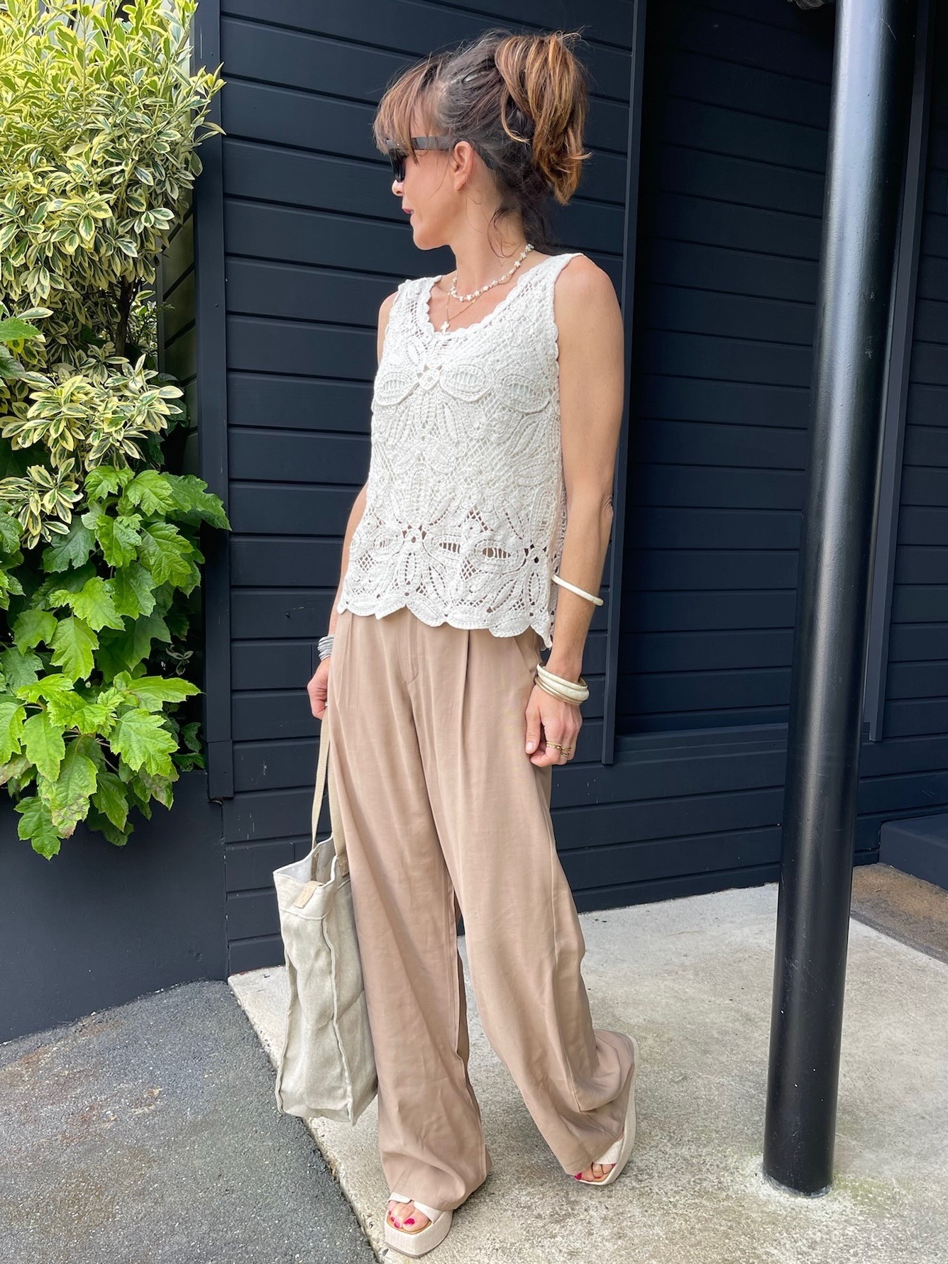 Pantalon flare camel