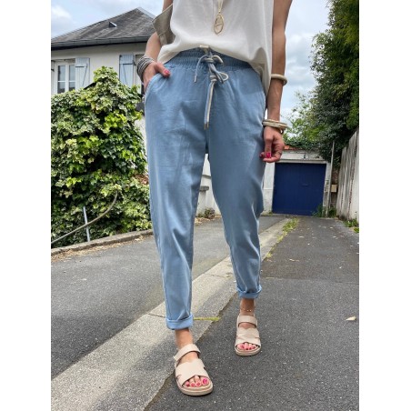 Pantalon carotte bleu