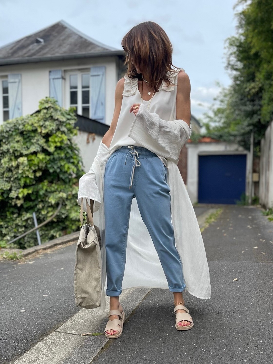 Pantalon carotte bleu