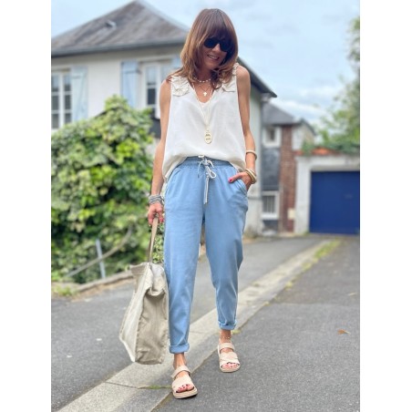 Pantalon carotte bleu