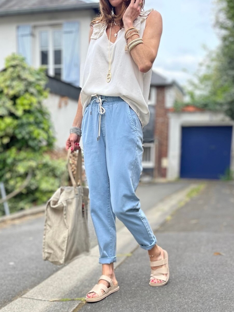 Pantalon carotte bleu