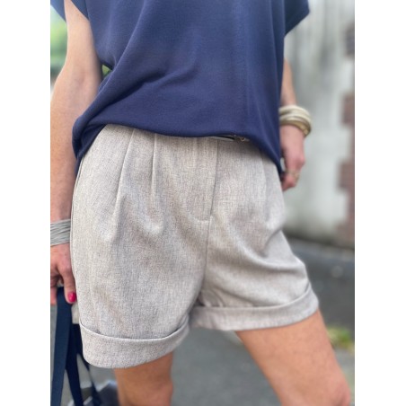 Short lin taupe chiné