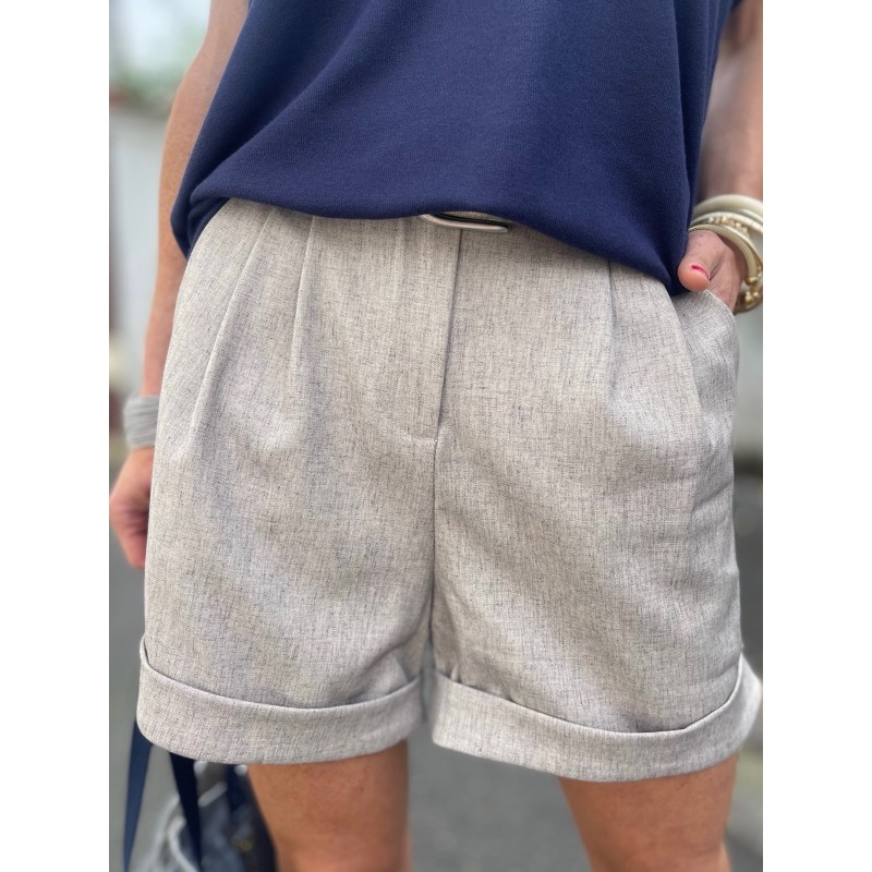 Short lin taupe chiné