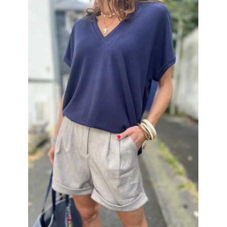 Short lin taupe chiné