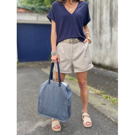 Short lin taupe chiné