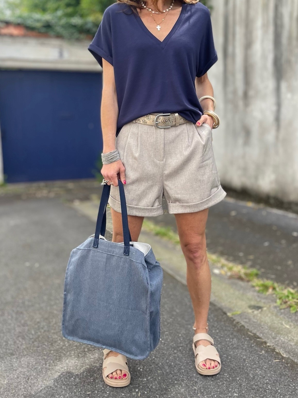 Short lin taupe chiné