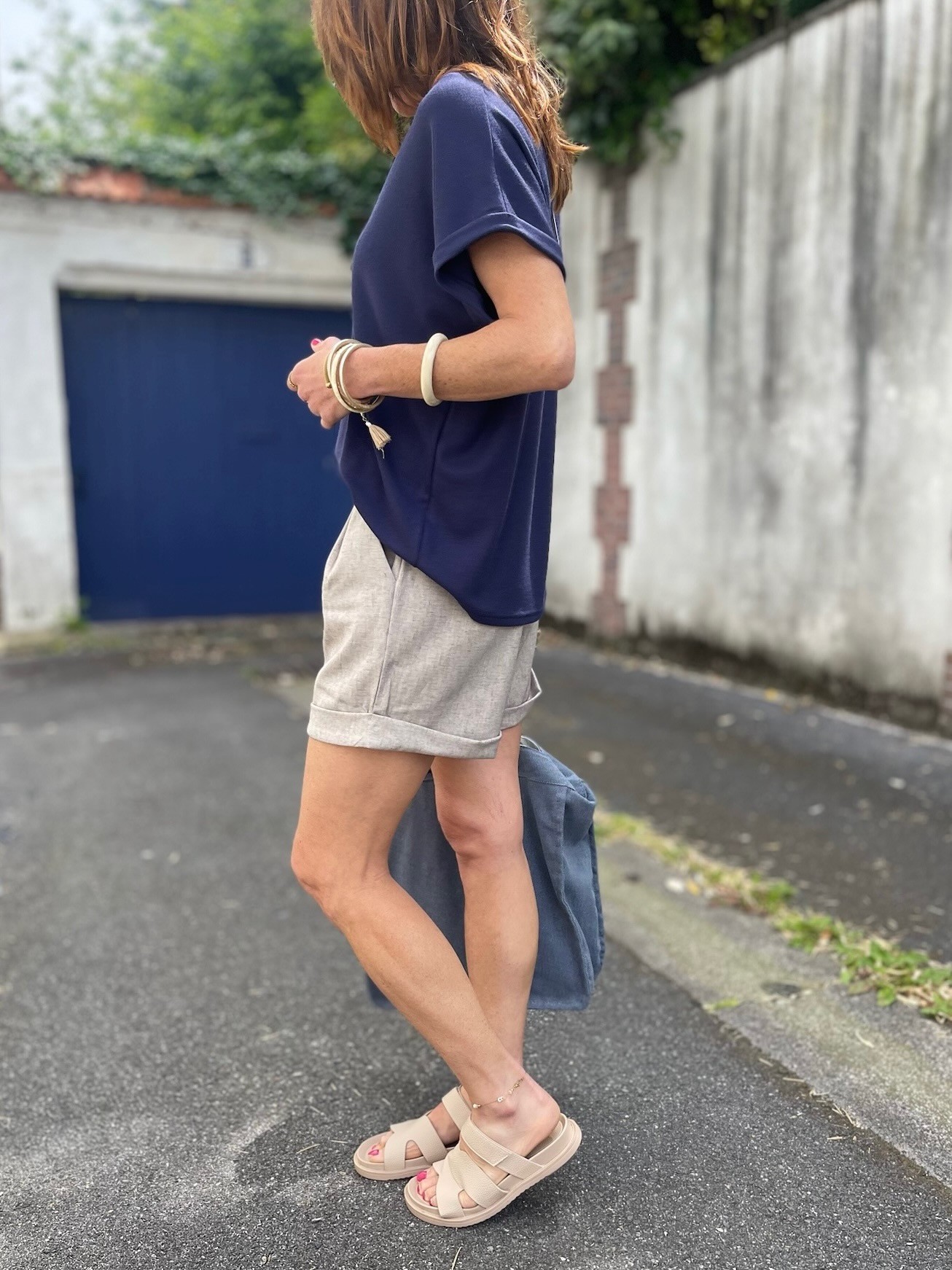 Short lin taupe chiné