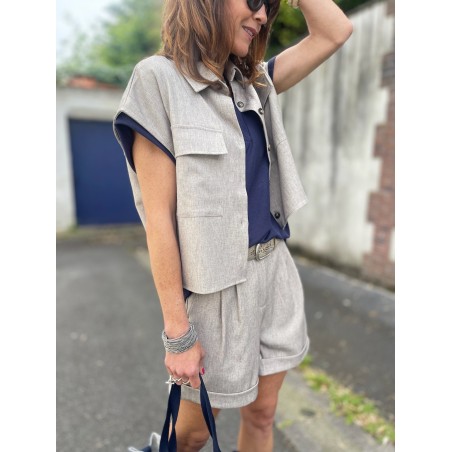 Short lin taupe chiné