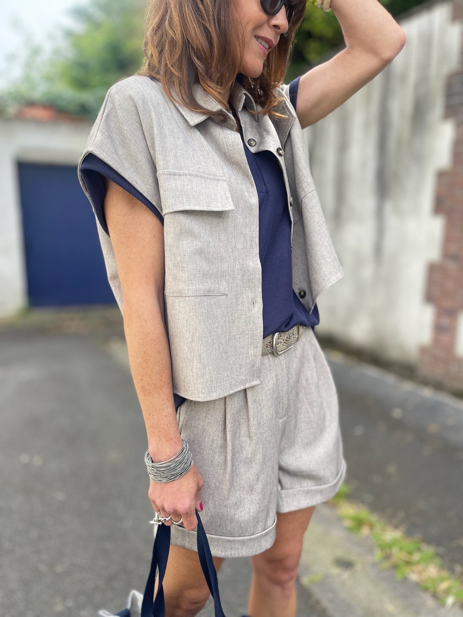 Short lin taupe chiné