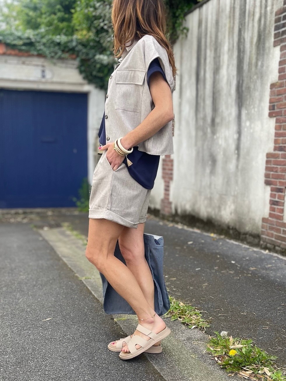 Short lin taupe chiné