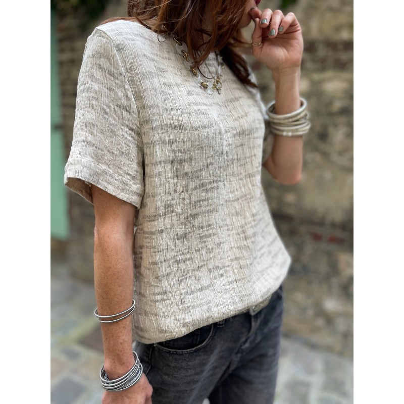 Top froncé taupe