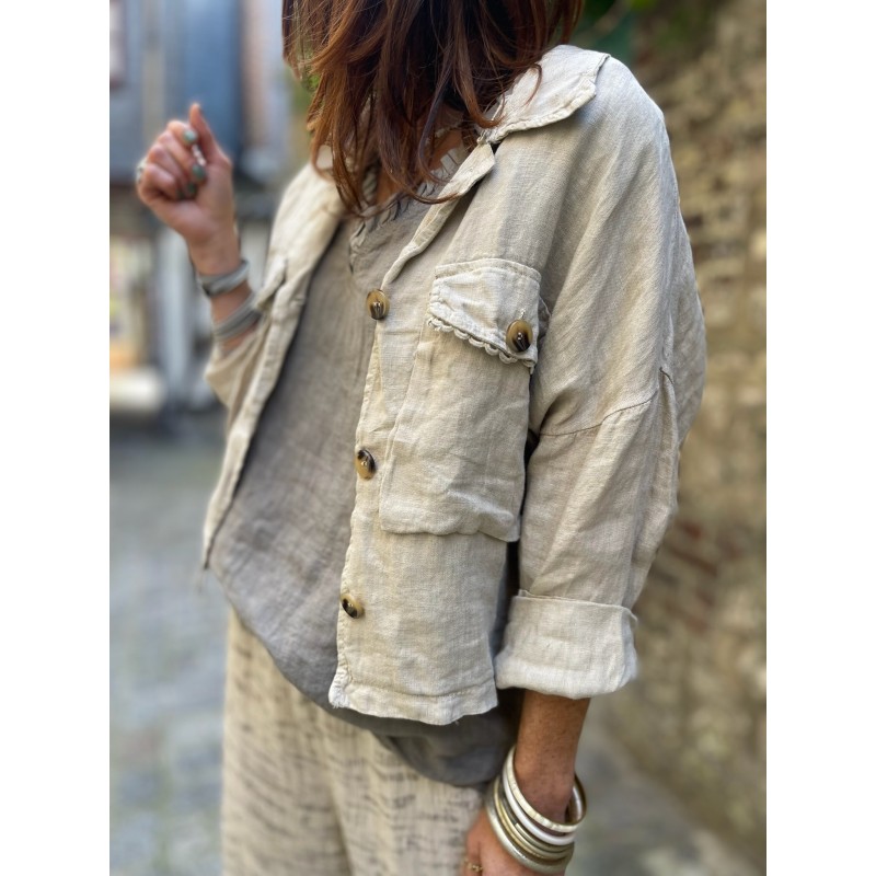 Veste courte lin beige