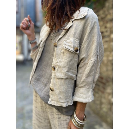 Veste courte lin beige