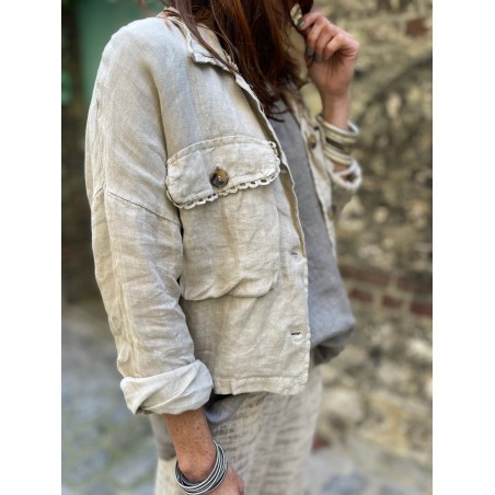 Veste courte lin beige