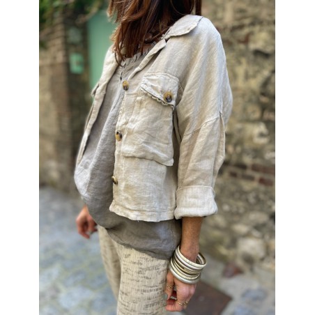 Veste courte lin beige