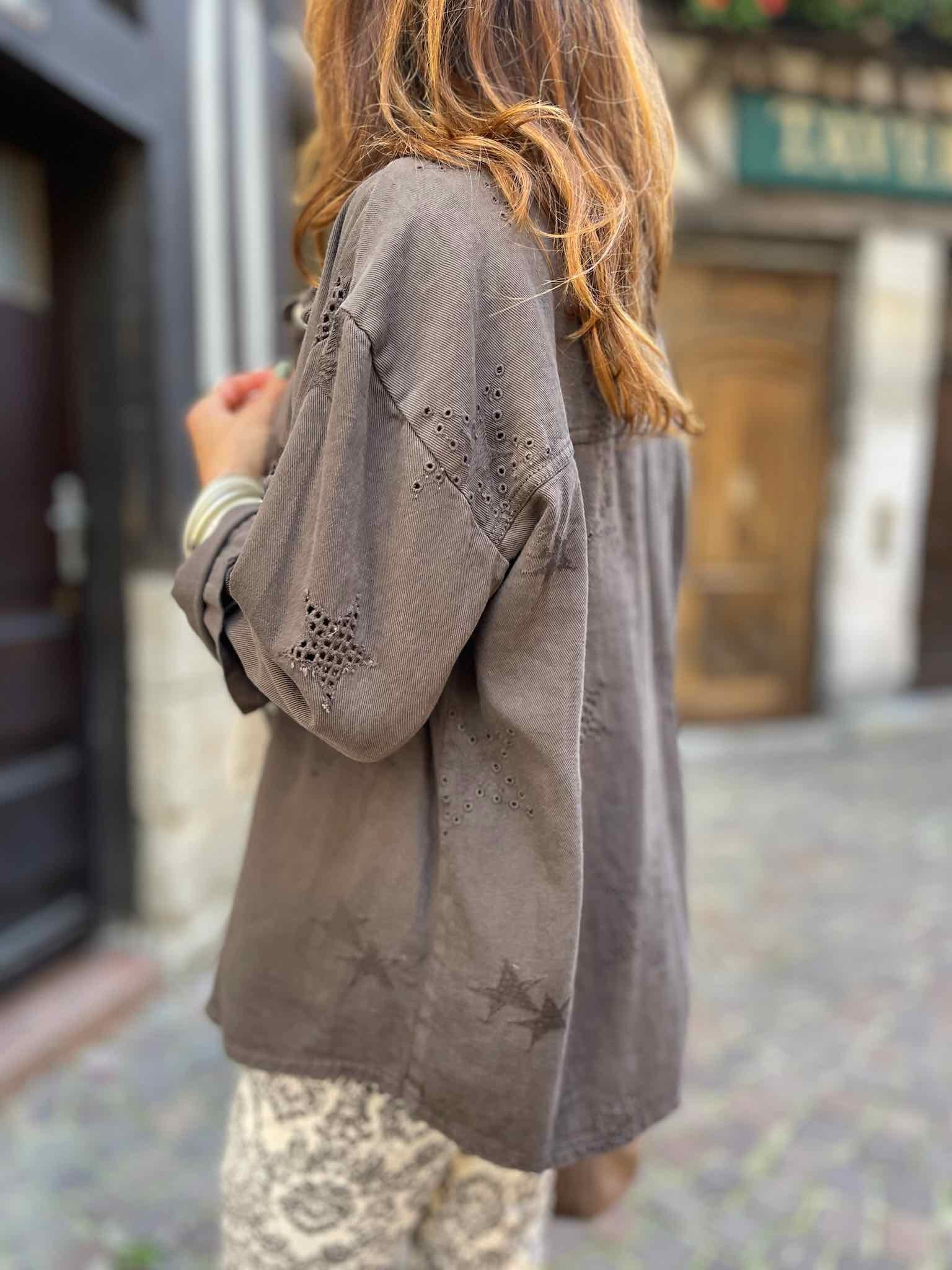 Veste jean souple étoiles choco