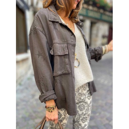 Veste jean souple étoiles choco