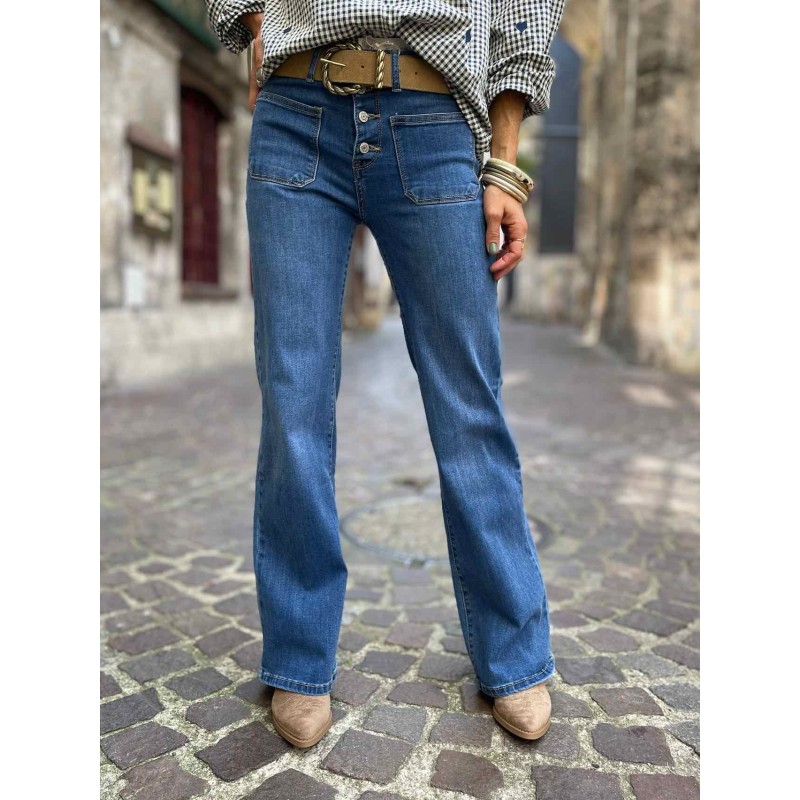 Jean flare denim poches plaquées