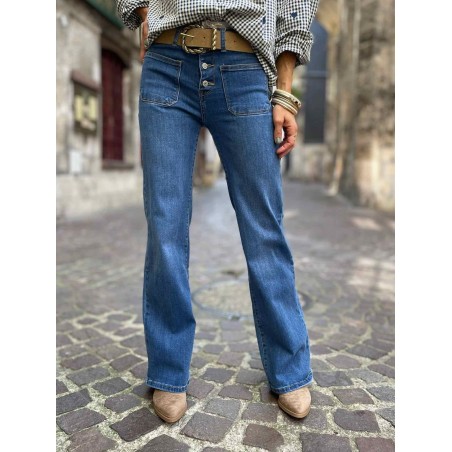 Jean flare denim poches plaquées