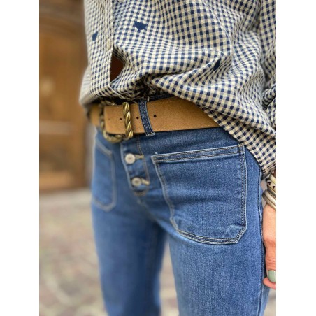 Jean flare denim poches plaquées