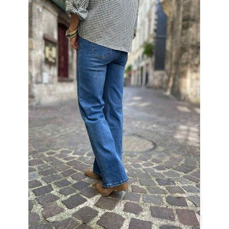 Jean flare denim poches plaquées