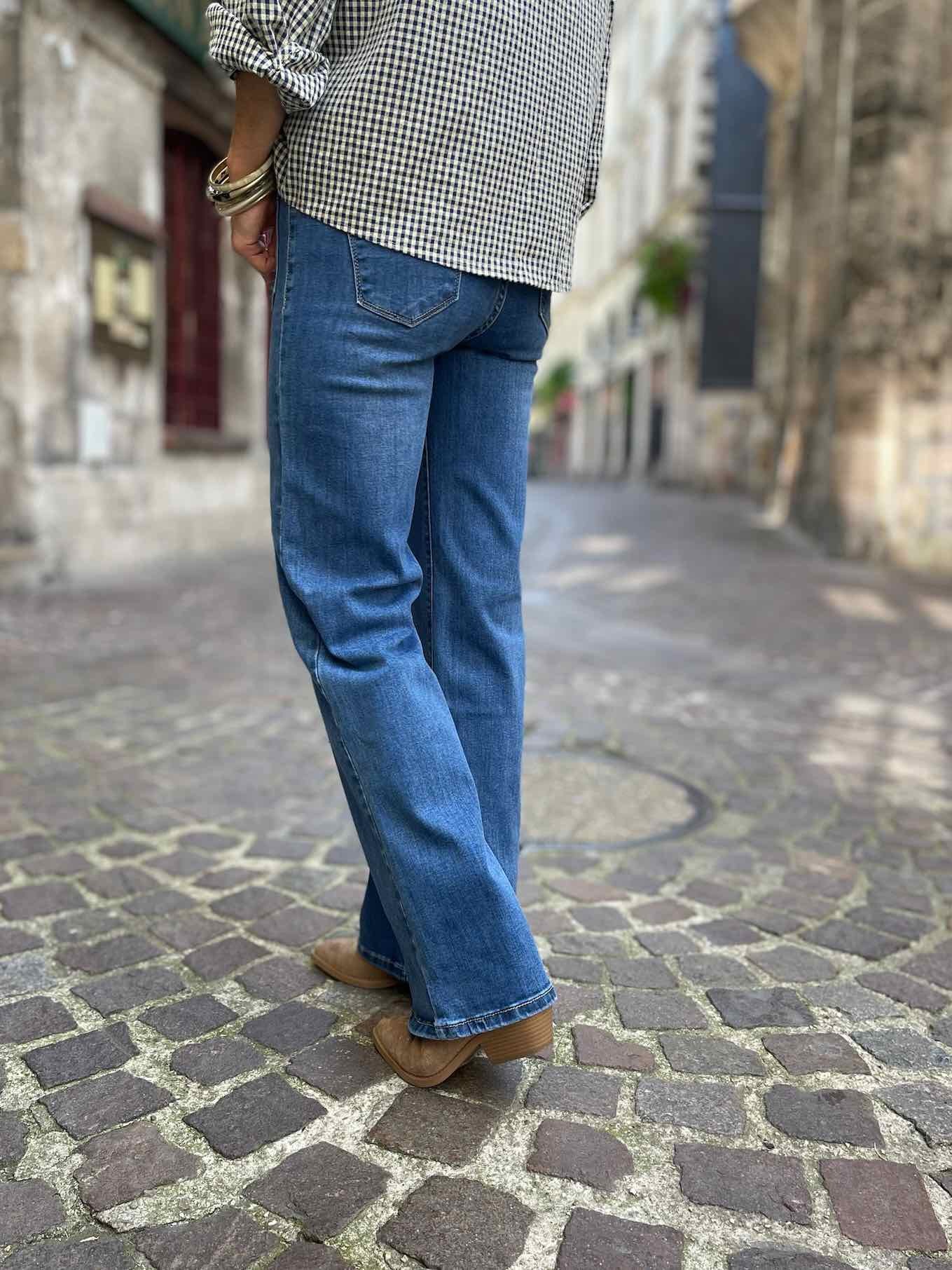 Jean flare denim poches plaquées