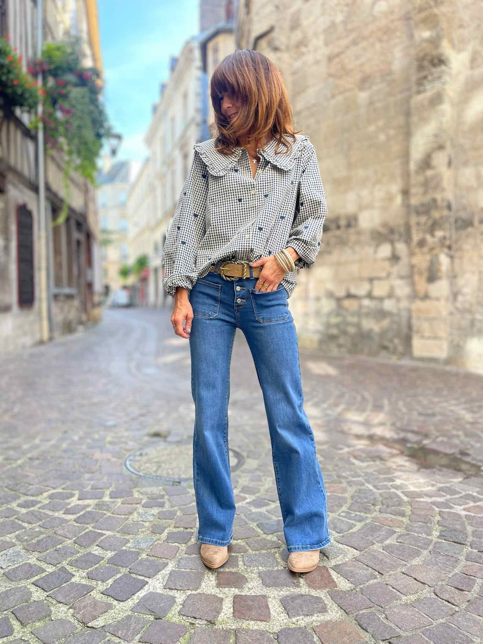 Jean flare denim poches plaquées