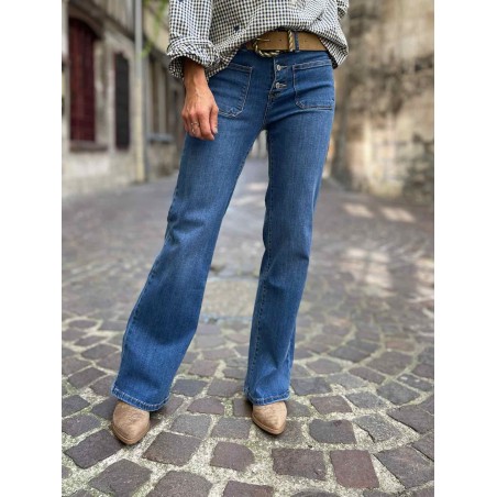 Jean flare denim poches plaquées