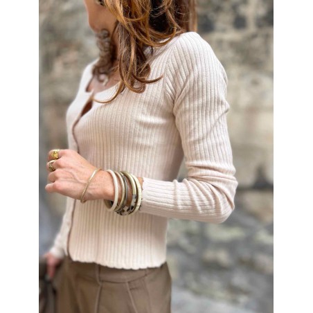 Top cotelé beige