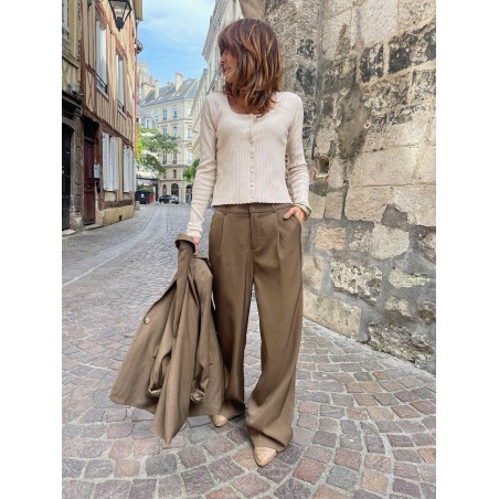 Top cotelé beige