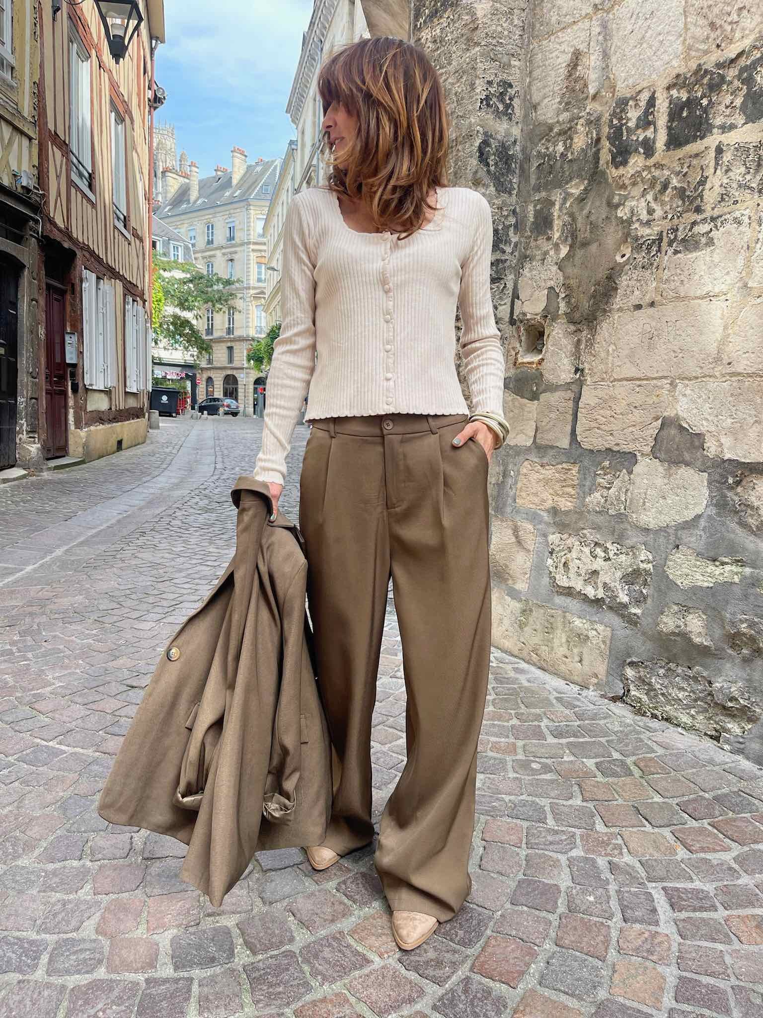 Top cotelé beige