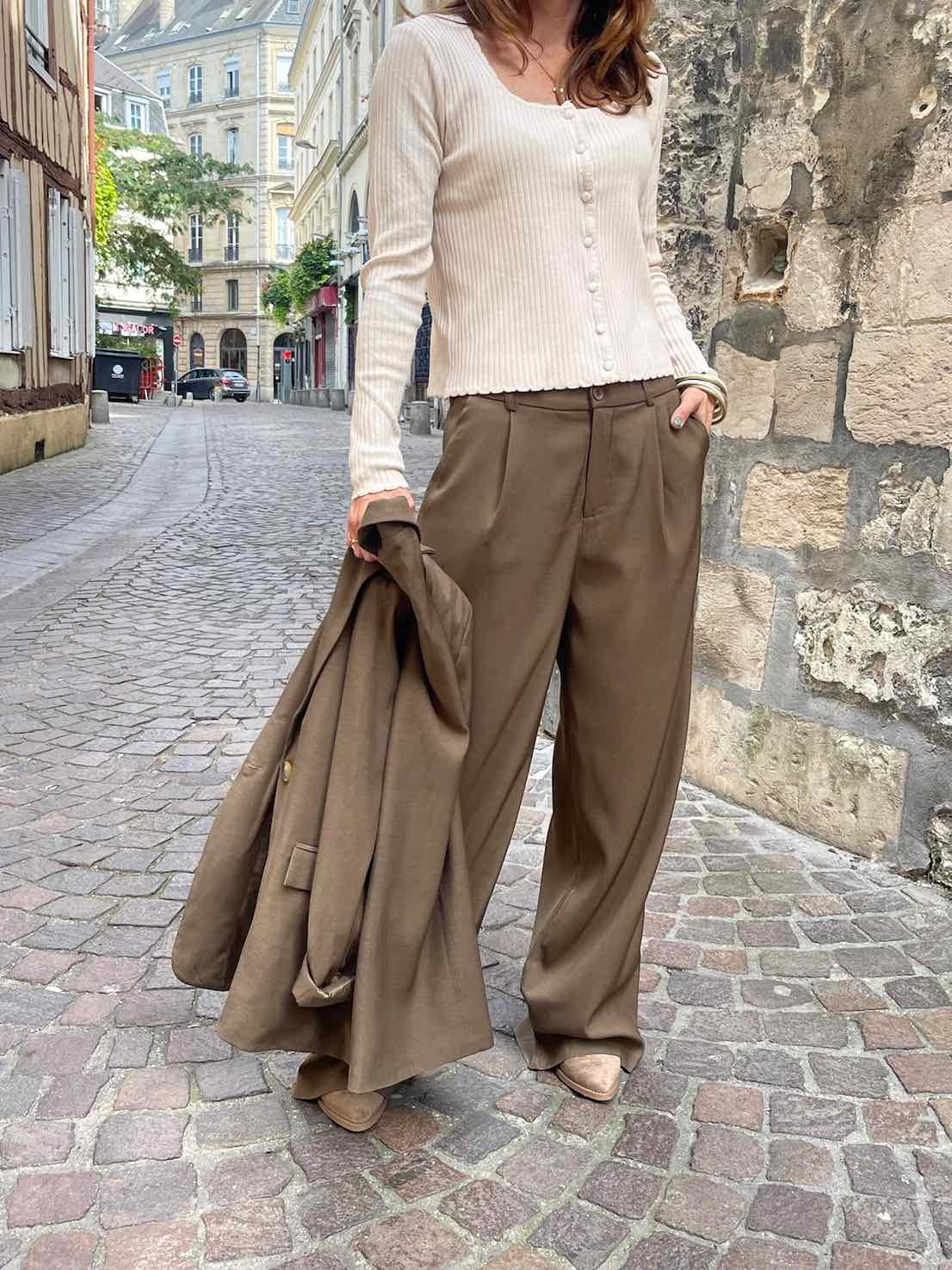 Top cotelé beige