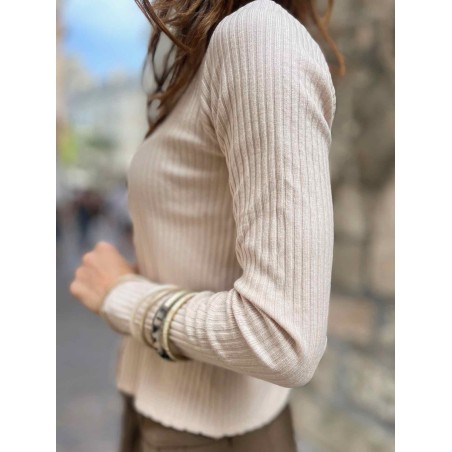 Top cotelé beige