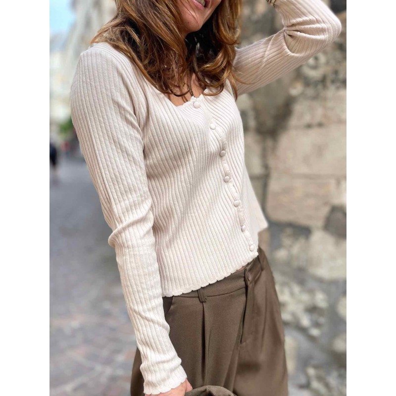 Top cotelé beige