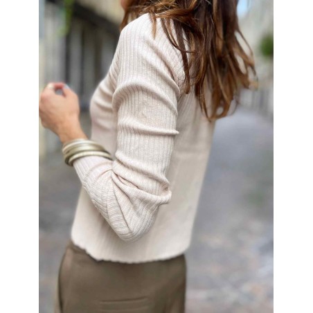 Top cotelé beige