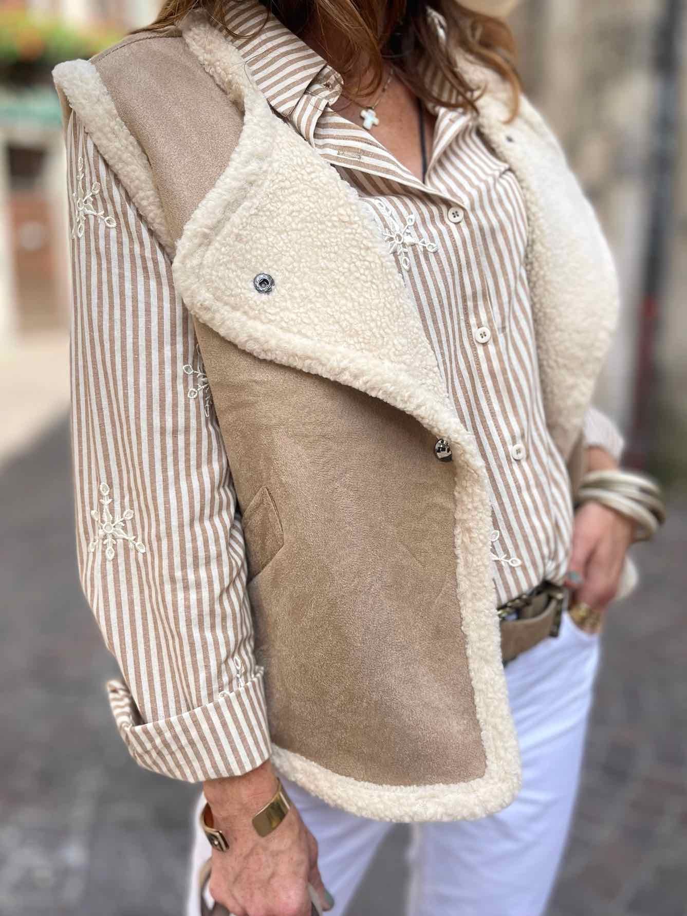 Chemise rayée camel