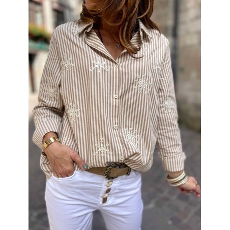 Chemise rayée camel