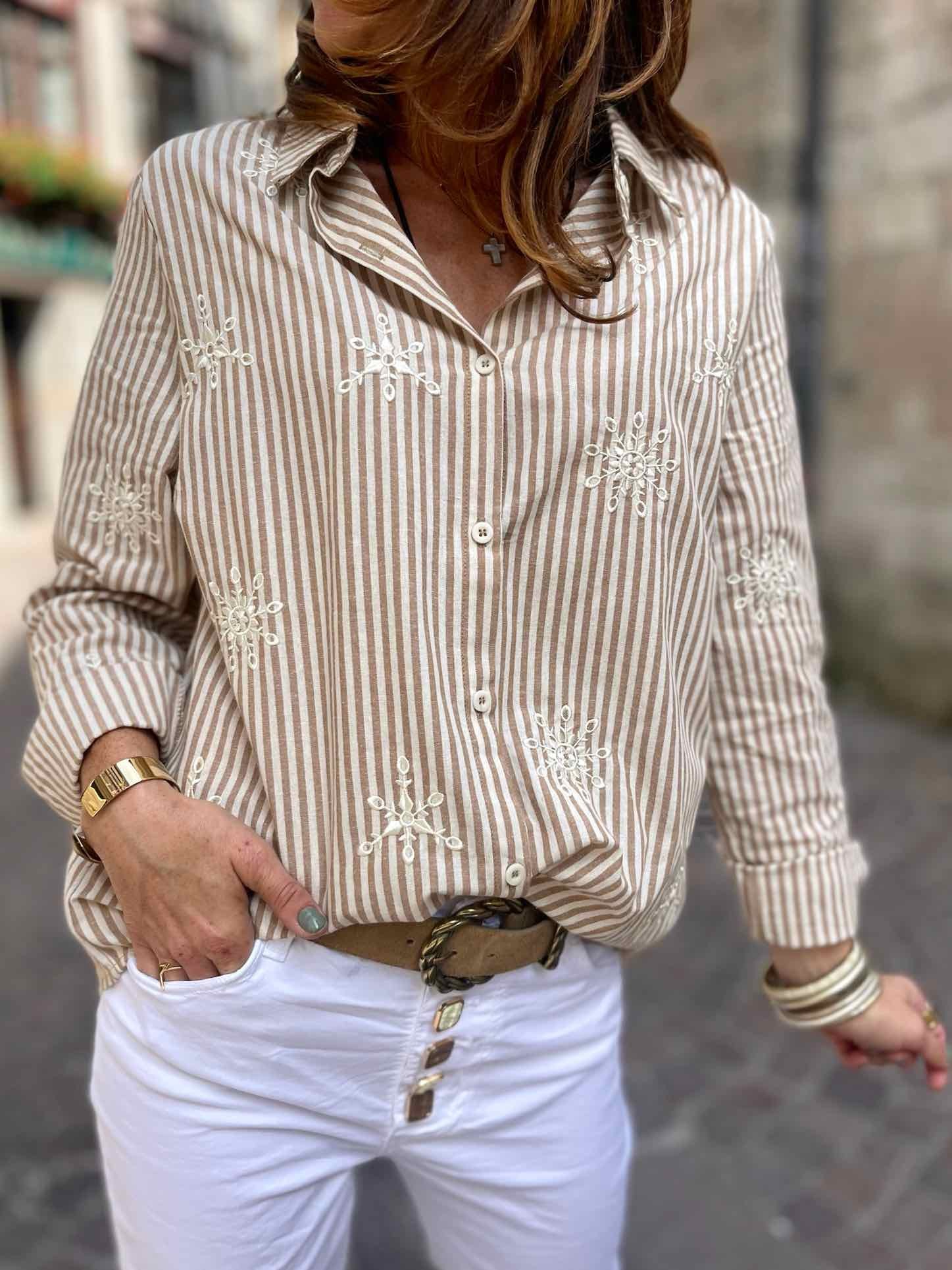 Chemise rayée camel